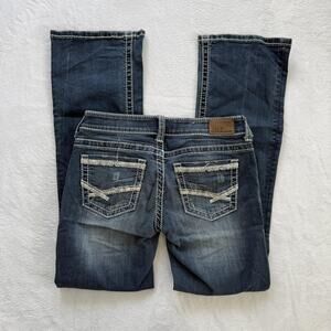 BKE Jeans Womens 27R Blue Denim Stella Bootcut Distressed Embroidered Low Rise